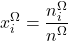 \begin{align*}&x_i^\Omega = \dfrac{n_i^\Omega}{n^\Omega}\end{align*}