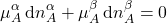 \begin{align*}&\mu_A^\alpha\dd{n_A^\alpha} + \mu_A^\beta\dd{n_A^\beta} = 0\end{align*}