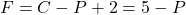 F = C - P + 2 = 5 - P