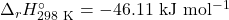 \Delta_r H^\circ_{\mathrm{298~K}} = -\mathrm{46.11~kJ~mol^{-1}}