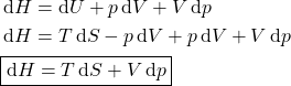 \begin{align*}&\dd{H} = \dd{U} + p\dd{V} + V\dd{p}\\& \dd{H} = T\dd{S} - p\dd{V} + p\dd{V} + V\dd{p}\\& \boxed{\dd{H} = T\dd{S} + V\dd{p}}\end{align*}