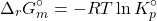 \begin{align*} &\Delta_rG_m^\circ = -RT\ln{K_p^\circ}\end{align*}